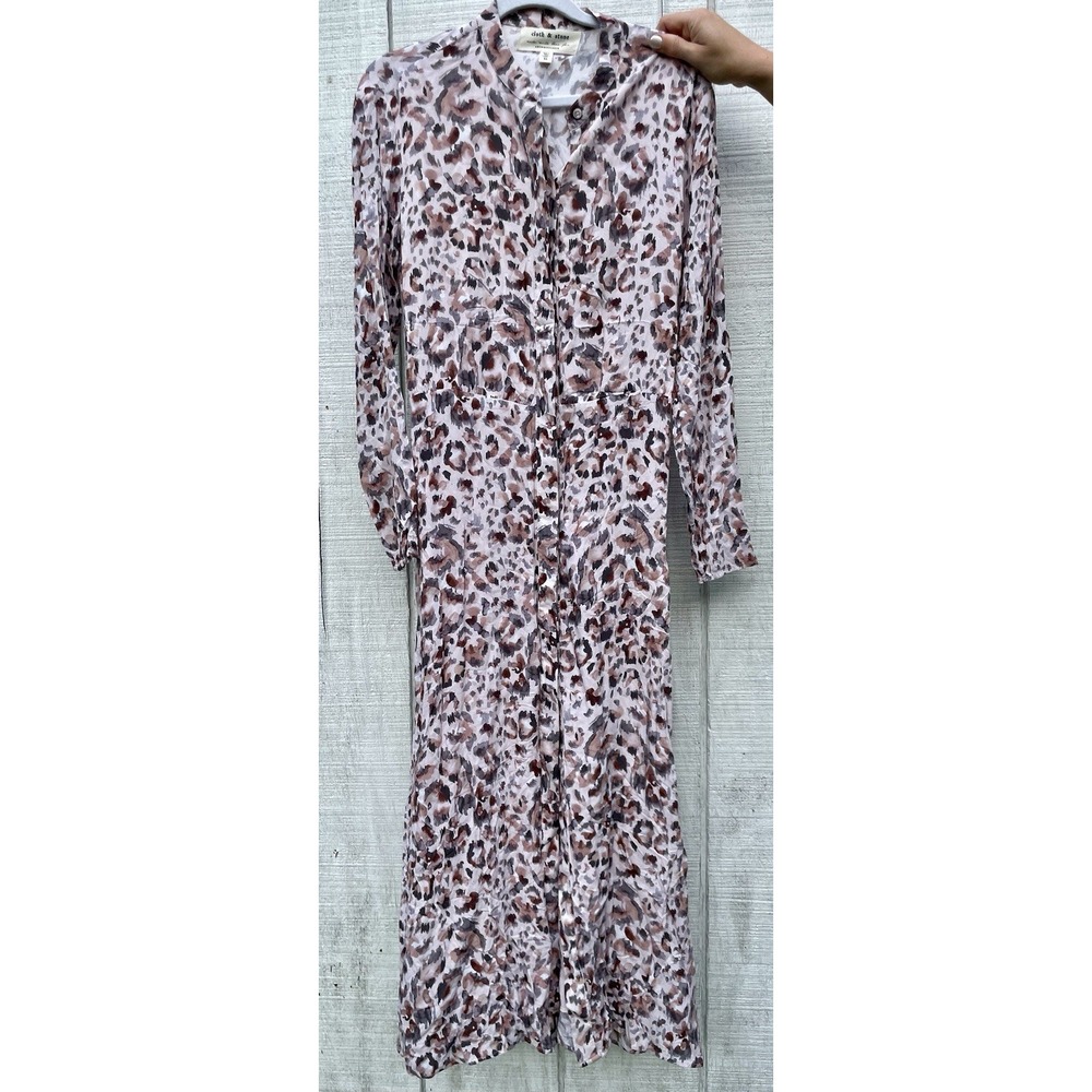 Cloth & Stone Anthropologie Long Animal Print Buttondown Dress Maxi XS Lined